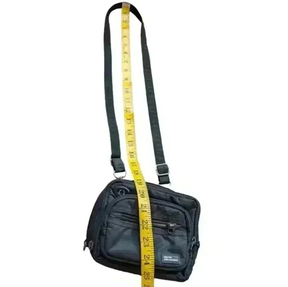 Derek Alexander Crossbody Bag Camera Black Nylon Unisex Square Long Strap Zipper - Picture 12 of 14
